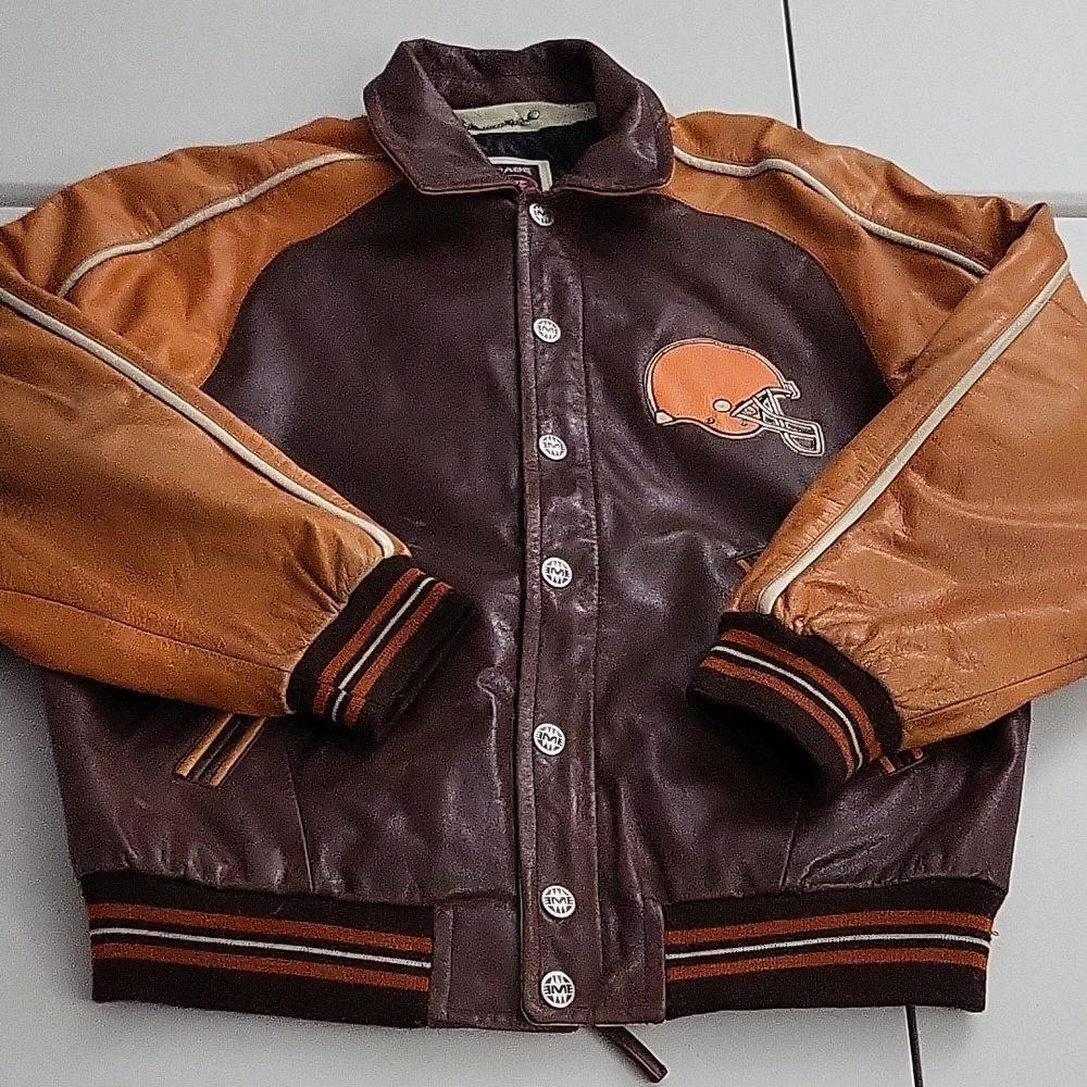 Mirage Vintage NFL Cleveland Men Leather Jacket - Large